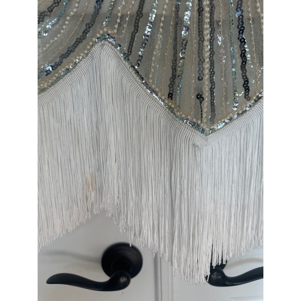 Vintage 20’s Silver and White Beaded and Sequins Flapper dress with Fringe - Picture 8 of 9
